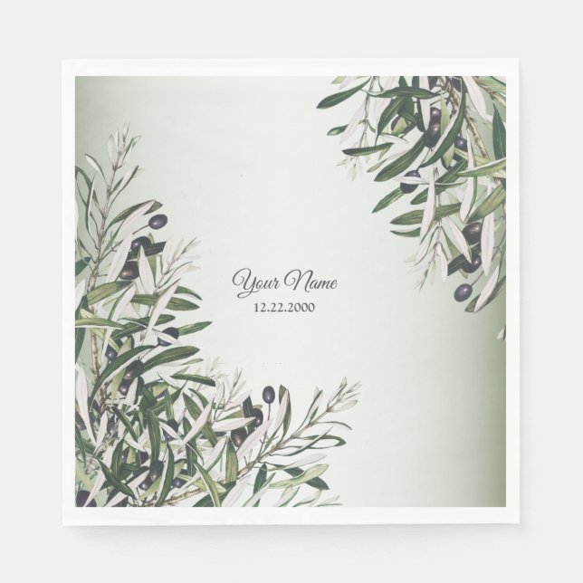 Gröna blad Svart oliv Elegant bröllopsfest Pappersservett (Framsidan)