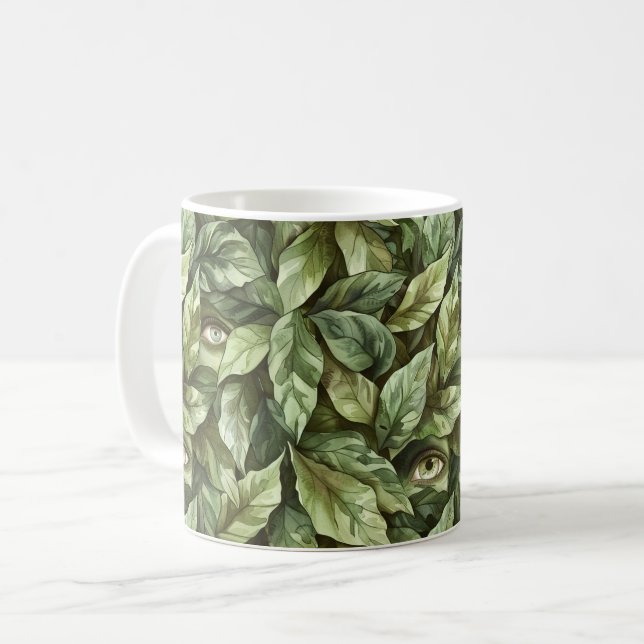 Gröna Blad Tomte Ögon Kaffemugg (Framsida vänster)