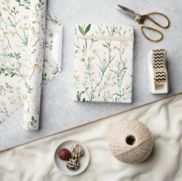 Gröna blad Vita blommor Födelsedag Presentpapper