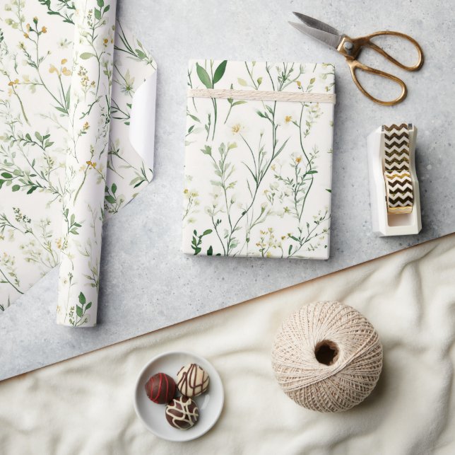 Gröna blad Vita blommor Födelsedag Presentpapper (Hantverk)
