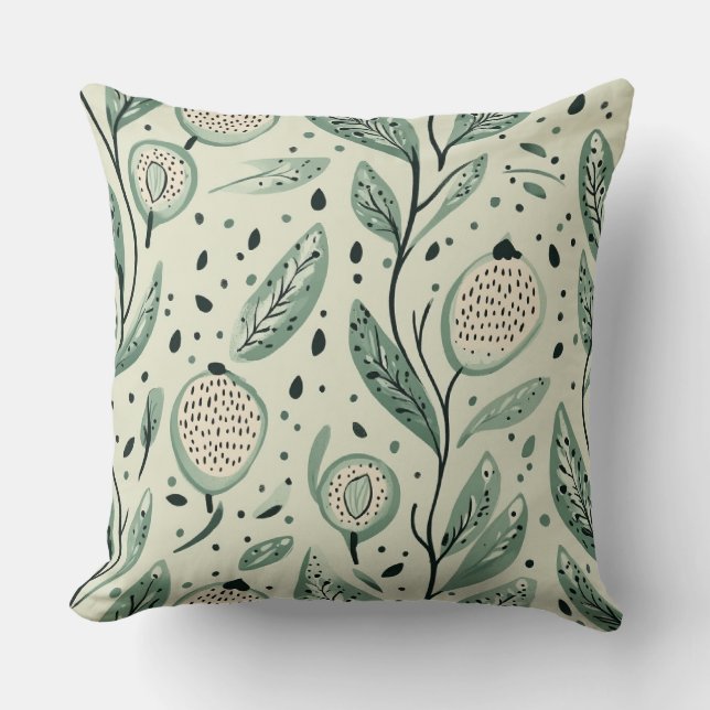 Gröna blad Whimsical Botanisk Grönska  Kudde (Framsida)