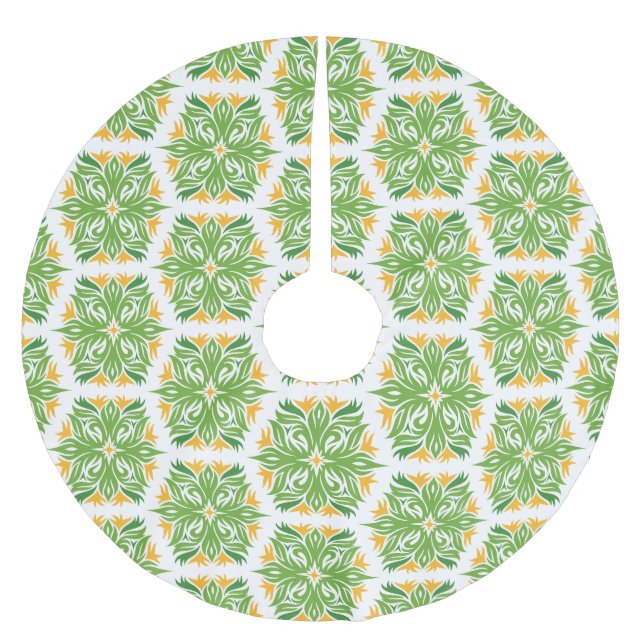 Gröna blommor, blommönster, blomster mönster julgransmatta borstad polyester (Framsidan)