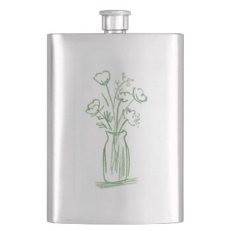 Gröna Blommor | Minimalt Handritad Botanisk Flask Fickplunta