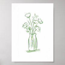 Gröna Blommor | Minimalt Handritad Botanisk