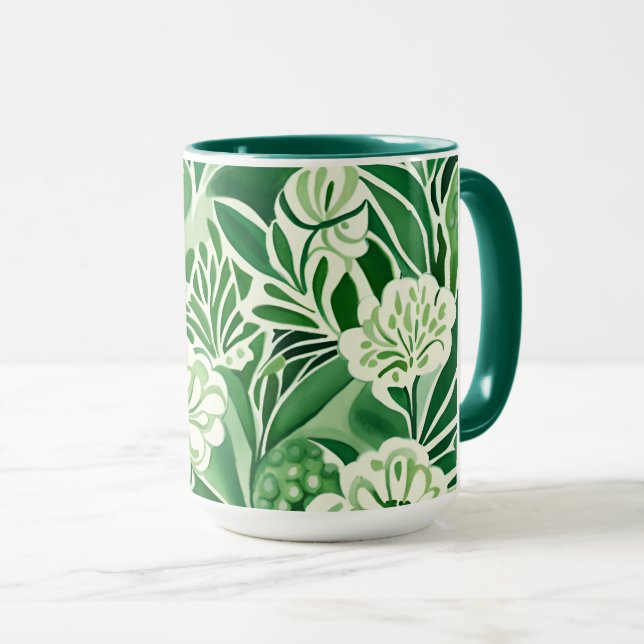 Gröna blommor, vintage design mönster  mugg (Framsida höger)