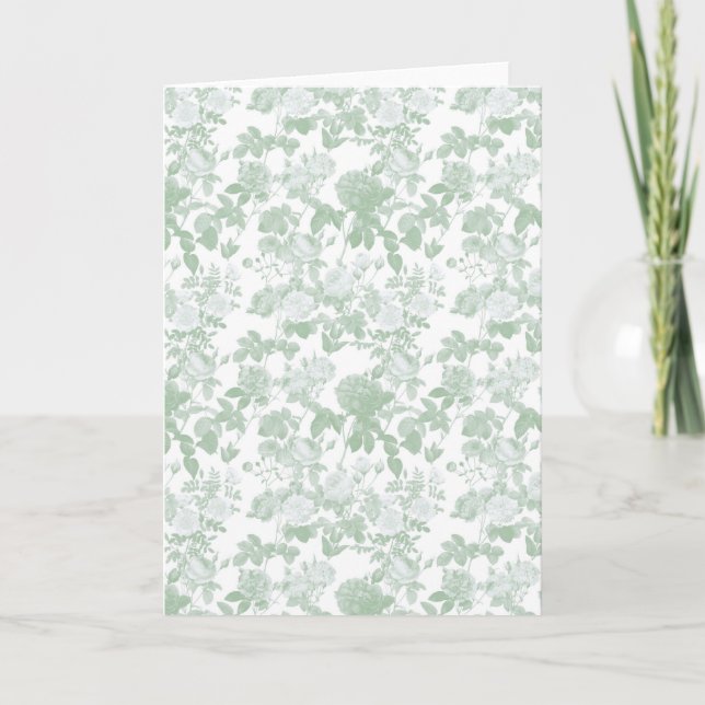 Gröna blomrosor franskt chinoiserie-mönster kort (Framsida)