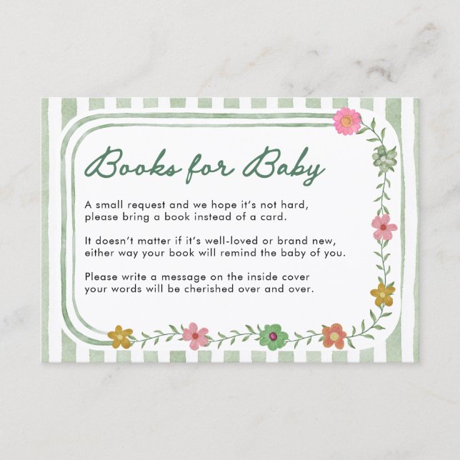 Gröna blomsterböcker för babykort tilläggskort (Framsida)