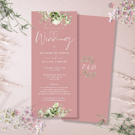 Gröna blomsterdetaljer Dammt Rosa Bröllop Inbjudningar