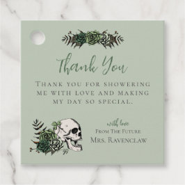 Gröna blomsterliga dödskalle- och rosen gotiska ta gåvor etiketter