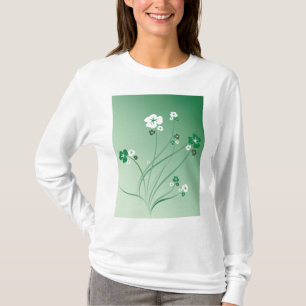Gröna blomsterliga virvlar och vita blommor t shirt