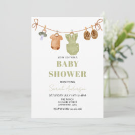 Gröna Boho Babykläder flicka Bebis shower Inbjudningar