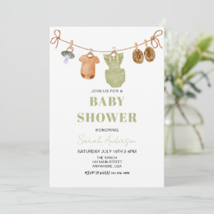 Gröna Boho Babykläder flicka Bebis shower Inbjudningar