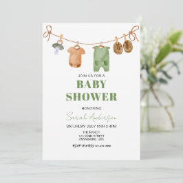 Gröna Boho-barnkläder Baby shower Inbjudningar