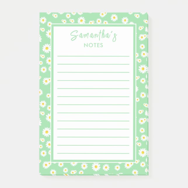 Gröna Boho Vår Margariter Post-it Block (Framsida)