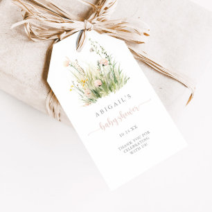 Gröna Boho Vildblomma Baby Shower Presentkort Presentetikett