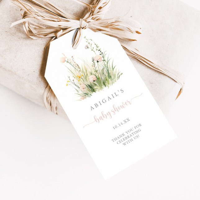 Gröna Boho Vildblomma Baby Shower Presentkort Presentetikett (Skapare uppladdad)