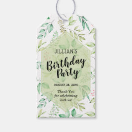Gröna Botaniska Blad Födelsedagsfest Tack Presentetikett