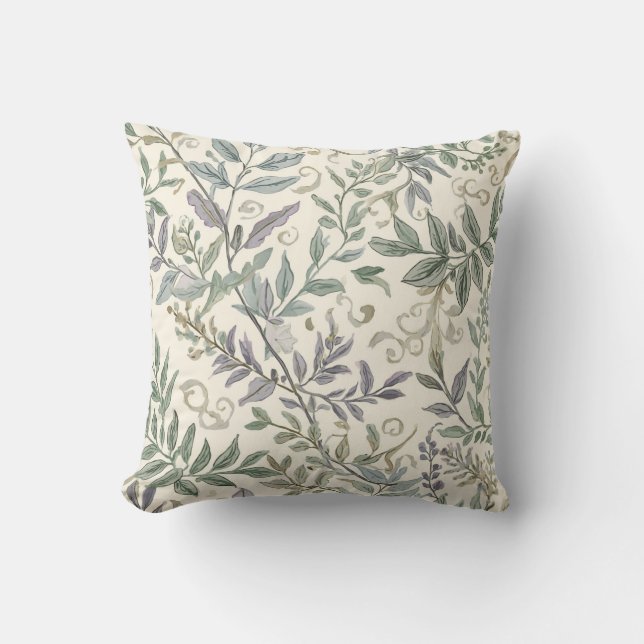 Gröna botaniska blad och lövverk  kudde (Framsida)