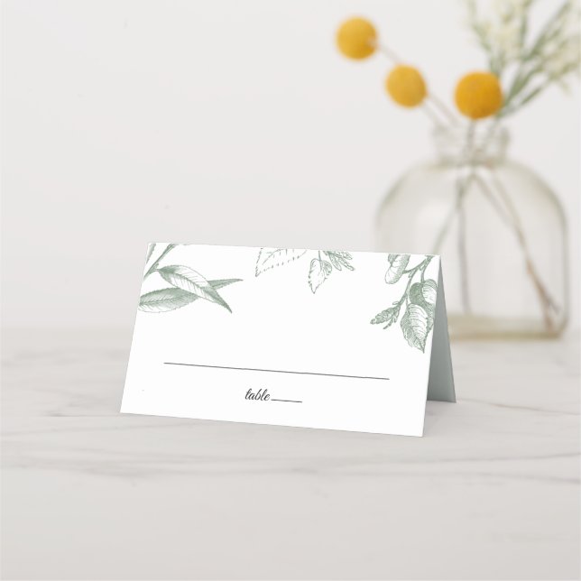 Gröna Botaniska Blad Placeringskort (Framsida)