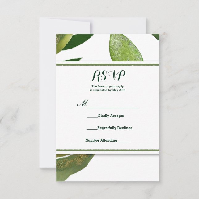 Gröna Botaniska Glamör Växthusblad Bröllop RSVP OSA Kort (Framsida)