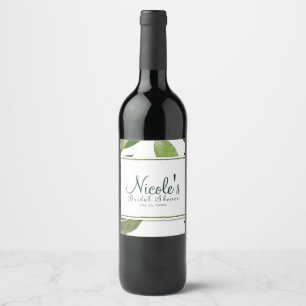 Gröna Botaniska Glamour Växtblad Elegant Vin Vinflaska Etikett