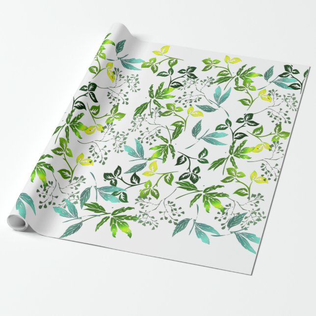 Gröna botaniska kvistar presentpapper (Utrullad)