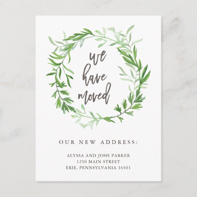 Gröna botaniska löv som flyttar meddelande vykort (Framsida)