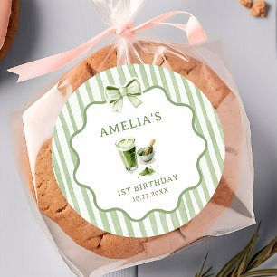 Gröna Bow Streck Matcha Födelsedag Klistermärke