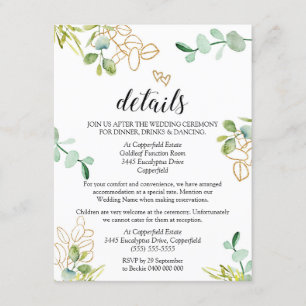 Gröna bröllopsdetaljer Enclosure Card Eukalyptus Tilläggskort