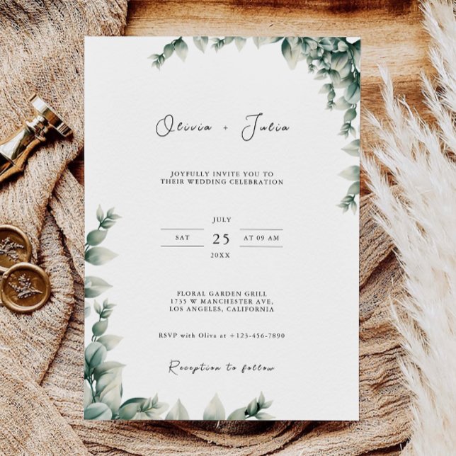 Gröna Bröllopsinbjudan Mall (Greenery Wedding Invites Template)