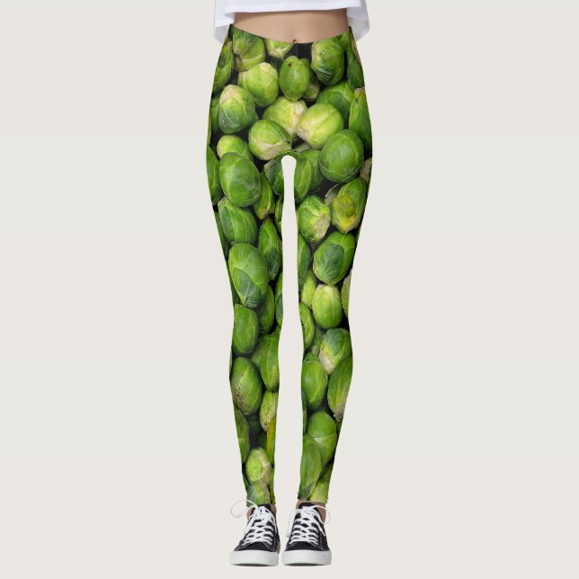 Gröna Brysselkål Mönster Rolig Grönsak Leggings (Framsida)