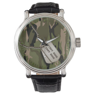 Gröna Camo med hundbrickor Armbandsur
