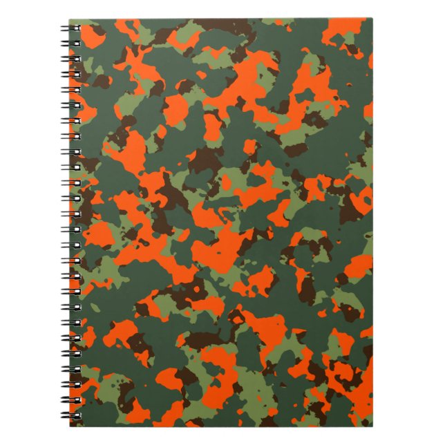 Gröna Camo med säkerhetseldsvådaorangen Anteckningsbok Med Spiral (Framsidan)