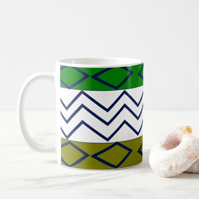 Gröna Chevronränder Geometriska Kaffemugg (Med munk)