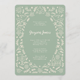 Gröna & Crème Dopinvitation Symboler Inbjudningar