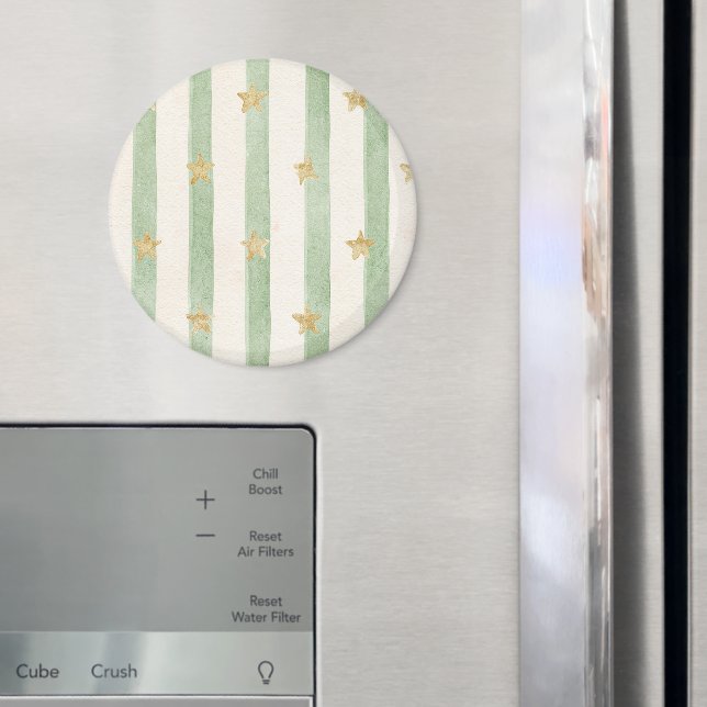 Gröna Crème Ränder Guld Stjärnor Magnet (In Situ (Fridge))