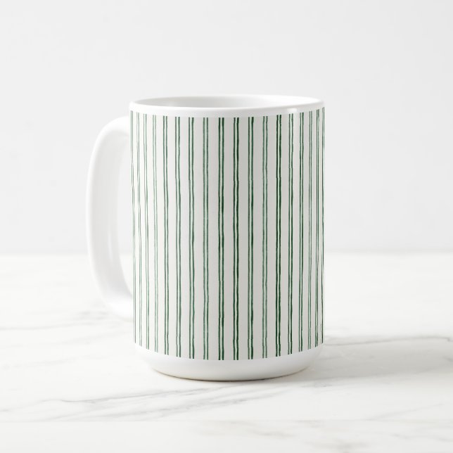 Gröna Crème Ränder Jul Kaffemugg (Framsida vänster)