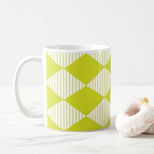 Gröna diamandränder geometrisk kaffemugg (Med munk)