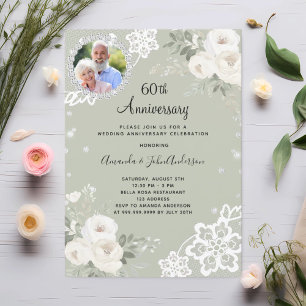 Gröna diamantblommor 60-års bröllopsjubileum inbjudningar