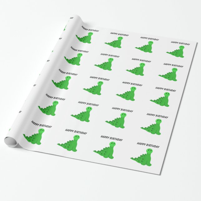 Gröna dinosaurie födelsedagstema presentpapper (Utrullad)