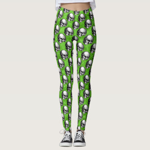 Gröna Dödskallar och Solros Serie Design 6 Leggings