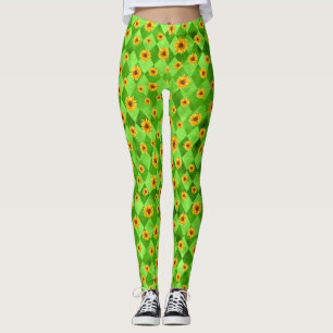 Gröna Dödskallar och Solros Serie Design 8 Leggings