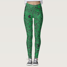 Gröna Doodle Mönster Leggings