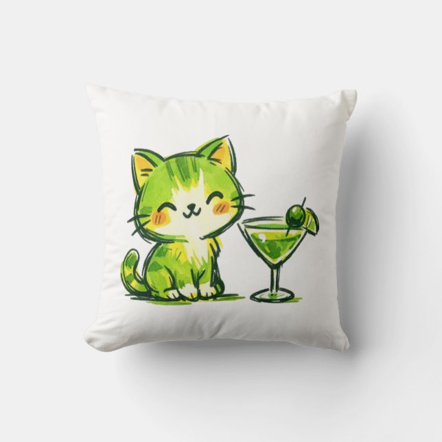 Gröna drinkar och katter kudde (Framsida)