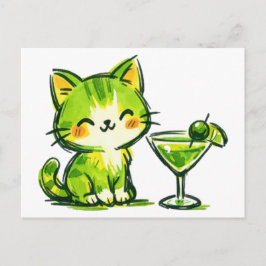Gröna drinkar och katter vykort