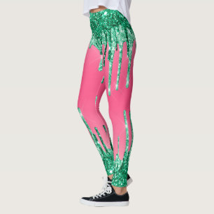 Gröna droppande glitter Chic rosa vattenmelonfärg Leggings