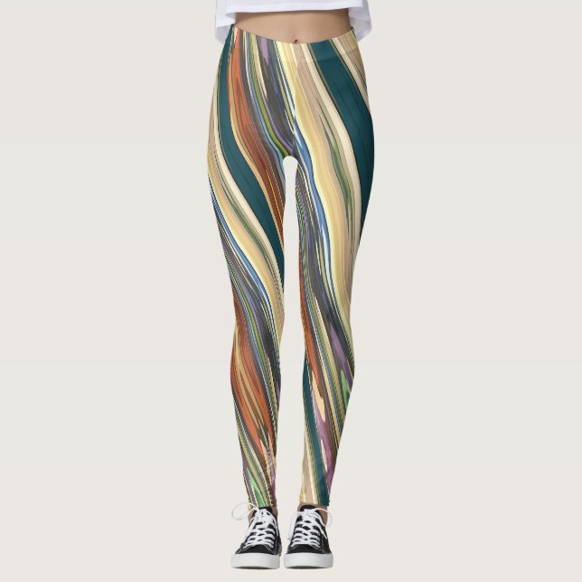 Gröna Elfenbensoregelbundna Randiga Leggings (Framsida)