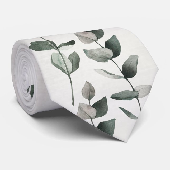 Gröna eukalyptus stjälkar och blad bröllop slips (Rullad)