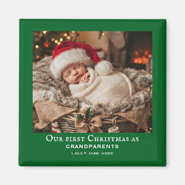 Gröna farföräldrar Första julen Baby Foto Magnet