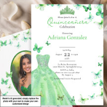 Gröna Fjärilar Klänning Tiara Foto Quinceanera